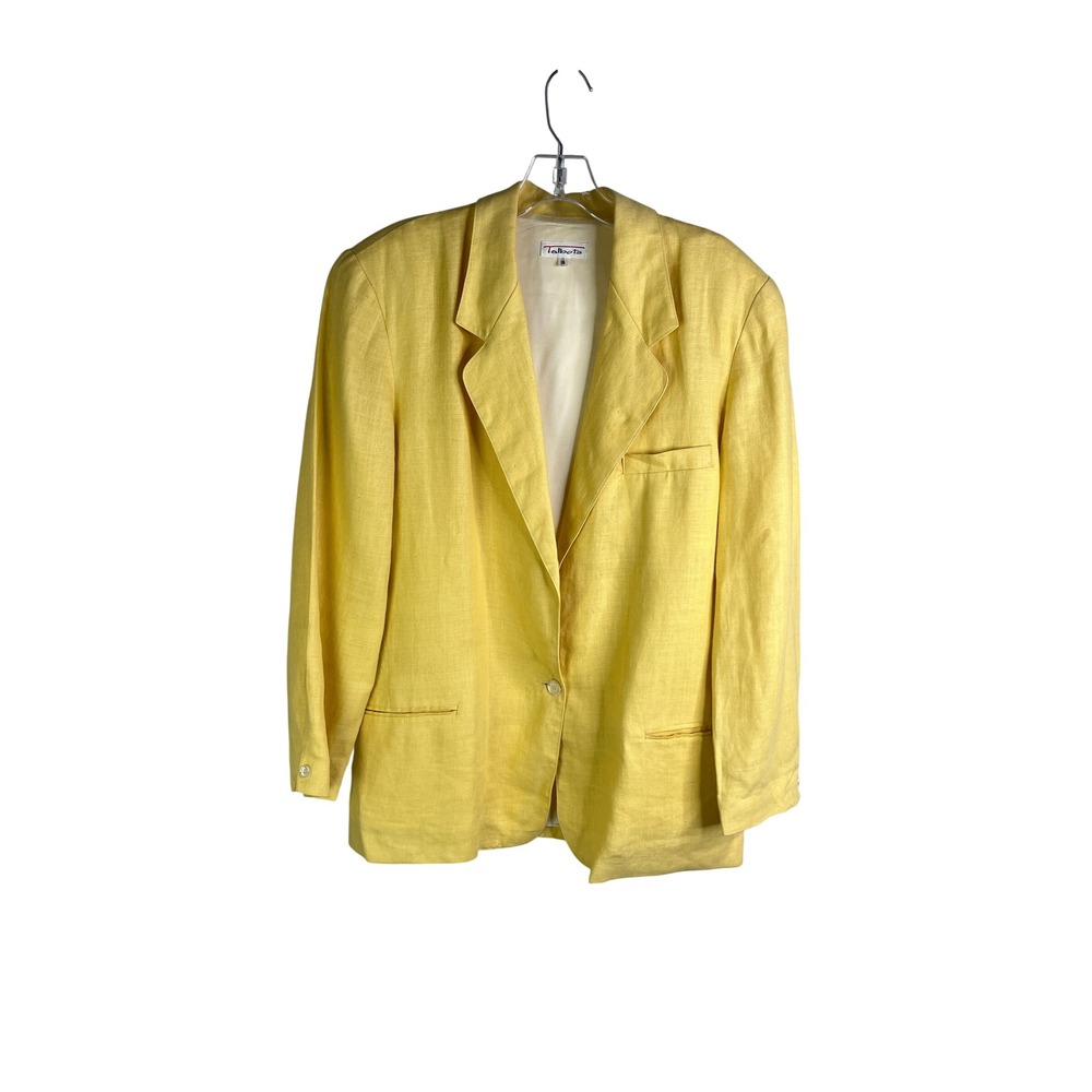 Talbots Blazer Womens 16 Yellow Linen Single Button Notched Lapel Made in USA